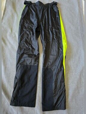 Olympia Moto Sports Rain Pants Black with High-Vis Lime Side Panel Size M/L